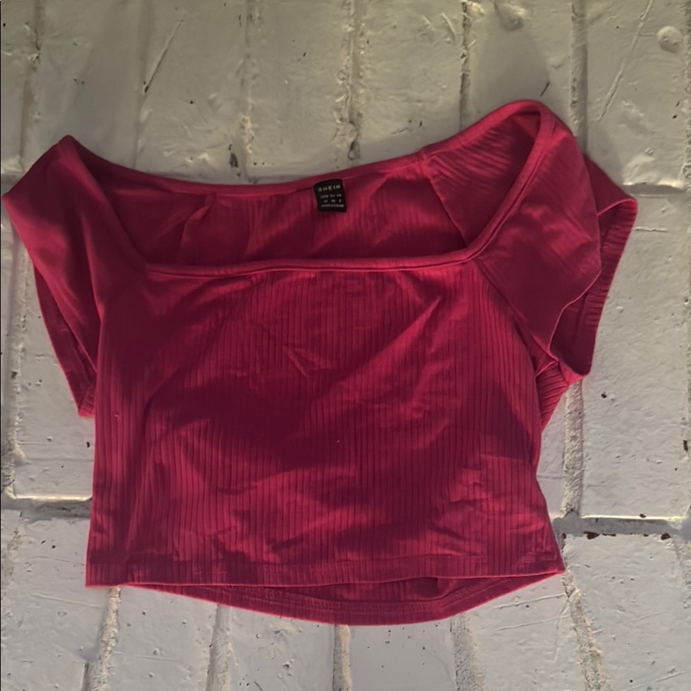 SHEIN Vibrant Pink Off-Shoulder Crop Top